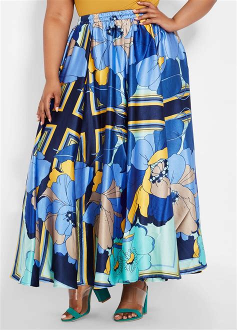 Plus Size Oversized Floral Satin Maxi Skirt Satin Maxi Satin Maxi