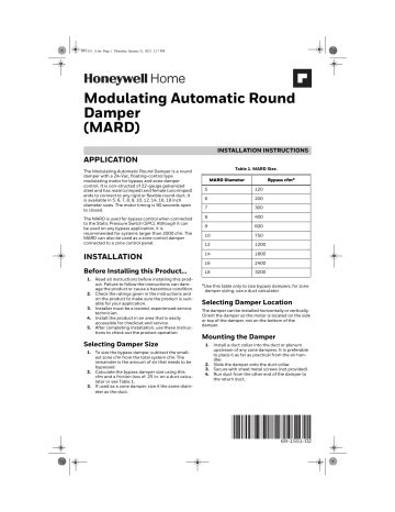 Honeywell Home MARD18 Modulating Automatic Round Damper Installation