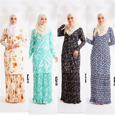 Baju Kurung Pleated Kain Chiffon Crepe Baju Kurung Moden Corak Terkini Shopee Malaysia