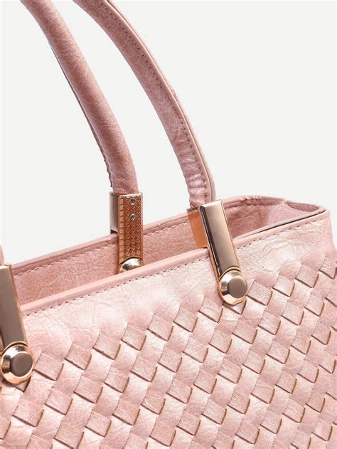 Pink Faux Leather Braided Satchel Bag Sheinsheinside