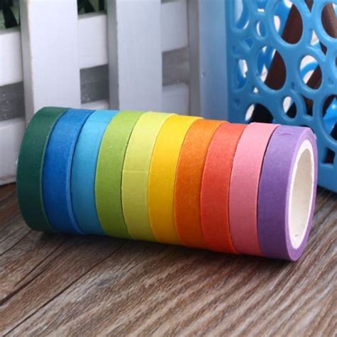 10x rainbow washi sticky paper masking adhesive decorative tape scrapbooking for sale online