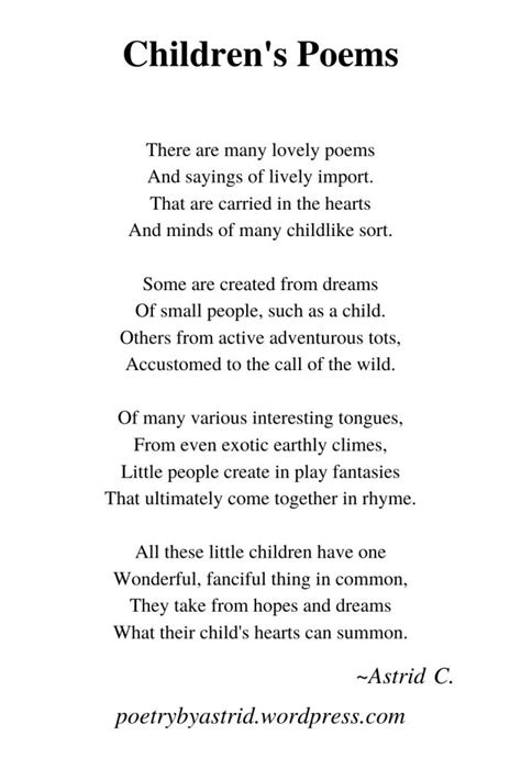 Childrens Poems A Poem By Astrid C Positive Living Quotes Poems