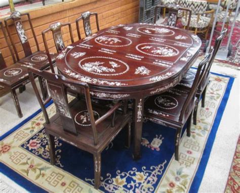 Chinese Inlaid Rosewood Dining Table And Chair Set