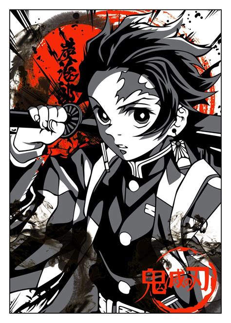 Demon Slayer Tanjiro Poster By Black And White Displate Cool Anime