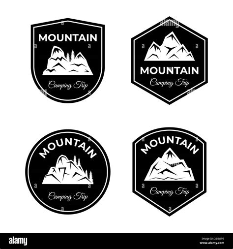 Set Of Mountain Badges Silhouettes Of Rock Mountains Winter