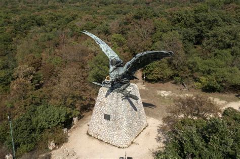 Aerial View Of Turul Emlekmu A Landmark Statue Of A Mythological Bird