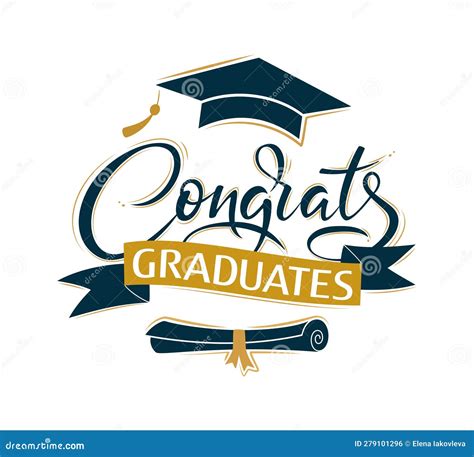 Congrats Graduates Greeting Lettering Sign With Academic Cap And
