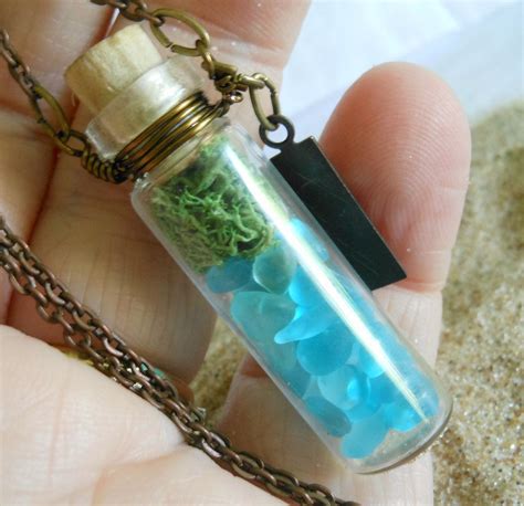 Glass Vial Necklace Bottle Moss Terrarium Seaglass от Karmabeads