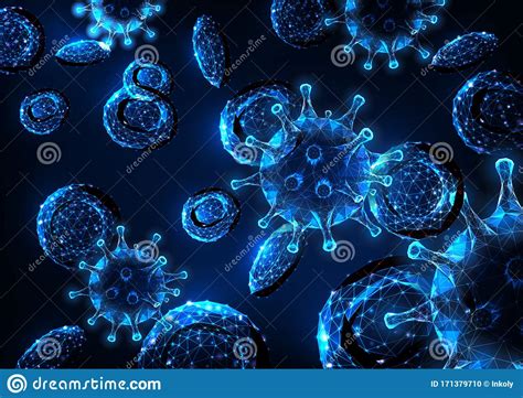Futuristic Viral Infection Concept With Glowing Low Polygonal Virus