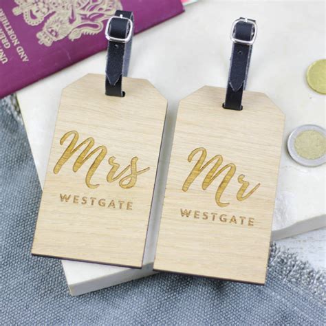 Personalised Mr And Mrs Wooden Luggage Tag Travel Gift By That S Nice That