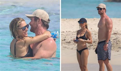 ripped chris hemsworth packs on pda with wife elsa pataky in the sea on vacation celebrity