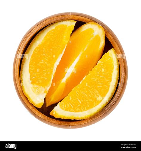 Orange Slices In A Wooden Bowl Fresh Cut Oranges Sliced Ripe And