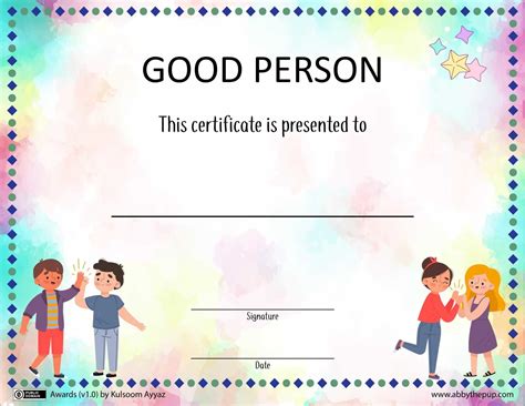 Good Person Award Certificate Template Free Printable Papercraft