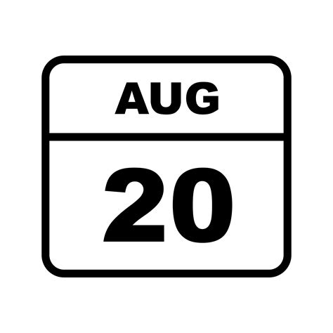 August 20th Date On A Single Day Calendar 497890 Vector Art At Vecteezy