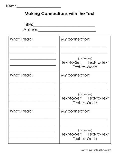 Making Connections With The Text Graphic Organizer Worksheet By Teach