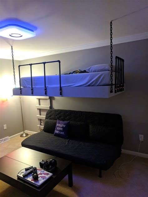 The décor is sleek and minimalistic and the room is well organized. Suspended Bed and Room Remodel For 13 Year-Old Boy : DIY ...