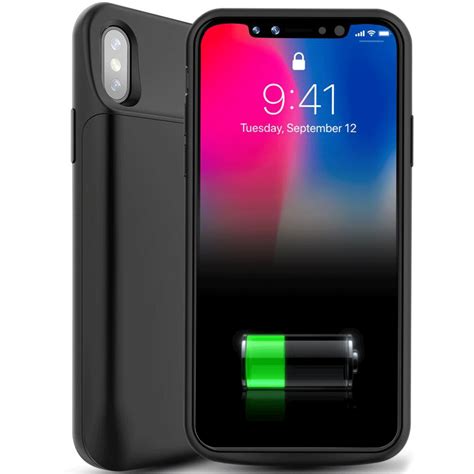 Iphone X 6000mah Battery Charging Case Black