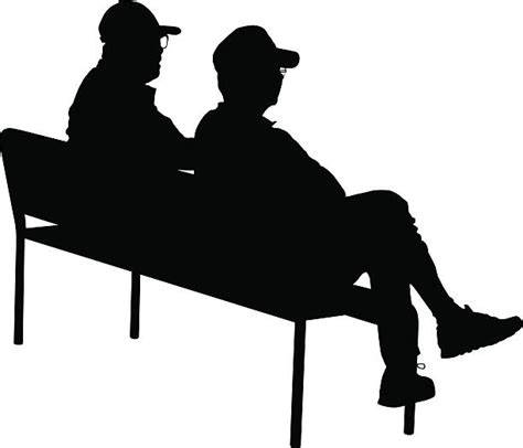 Silhouette Of The People Sitting On Bench Illustrations Royalty Free