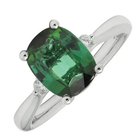 Green Tourmaline Ring With Diamonds In 14kt White Gold 120ct Tw