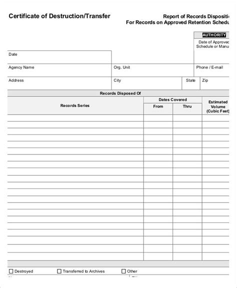 Free Certificate Of Destruction Template Templates Example