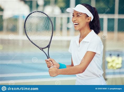 Athlete Training And Woman Tennis Player With A Racket Practicing To