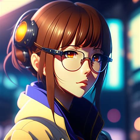 Lexica Anime Girl With Brown Hair And Brown Eyes And Round Glasses