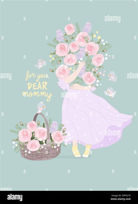 Cute Cartoon Girl Holding Bouquet Of Roses Stock Vector Image And Art Alamy