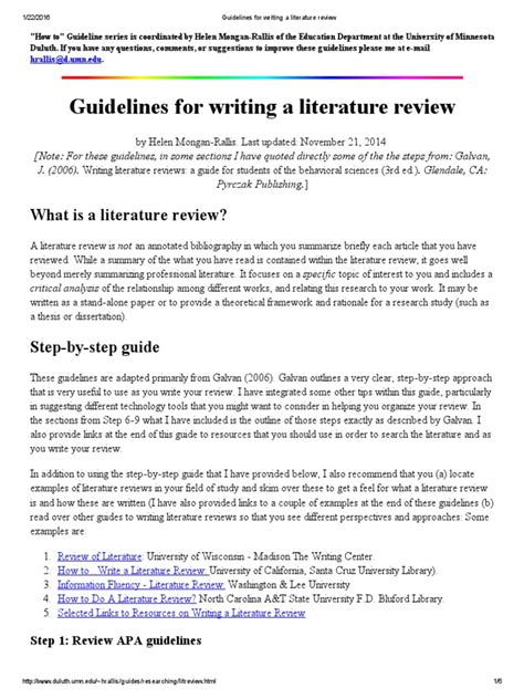 Guidelines For Writing A Literature Review Literature Review Thesis