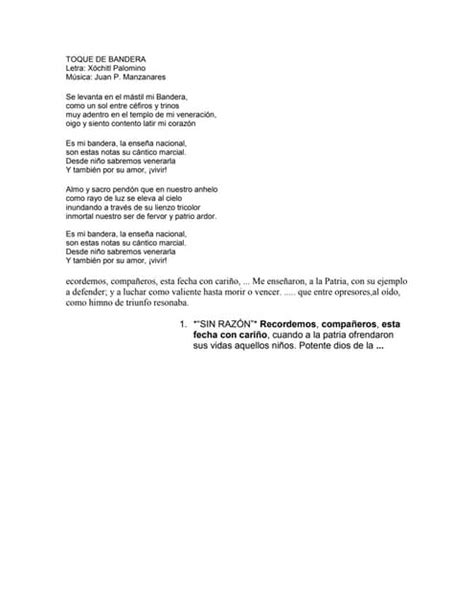 La Letra Oficial Del Himno Nacional Es La Siguiente