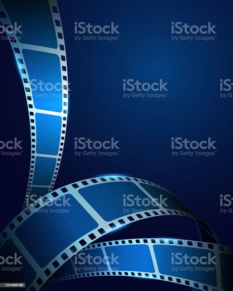 Realistic 3d Film Strip Frame On Blue Cinema Background Festive Design