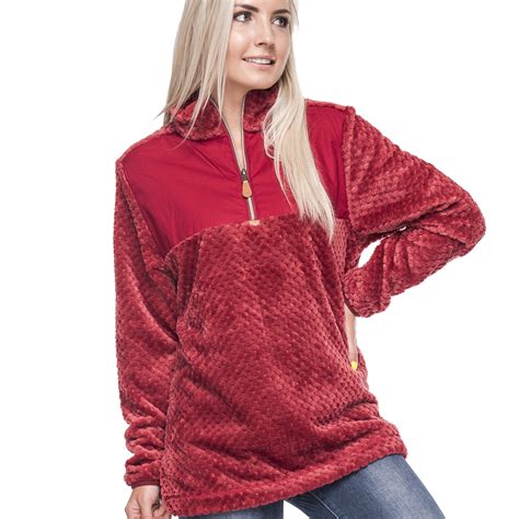 the coral palms® pineapple quarter zip fleece sherpa pullover cranberry wine closeout
