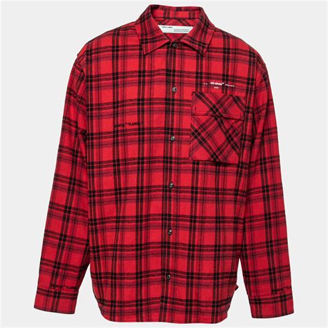 Off White Red Flannel Cotton Button Front Shirt M Off White The