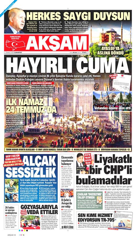 Akşam Gazetesi 11 Temmuz 2020 Cumartesi Medyafaresi com