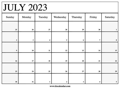 Free Printable July 2023 Calendar