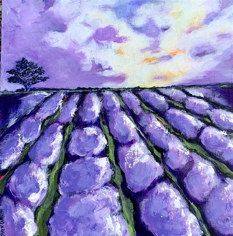 Lavender Fields Painting Purple Landscape Original Acrylic Etsy