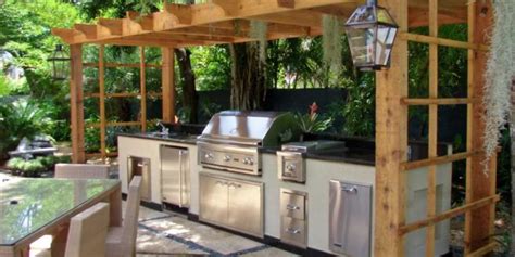 Craig murray cooks steaks in the brick barbecue island in his backyard. 17 Outdoor Kitchen Plans-Turn Your Backyard Into ...