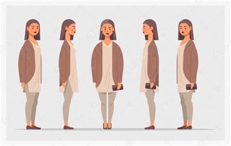 Premium Vector Set Casual Girl Teenager Front Side View Female
