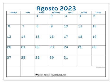 Calendario Agosto De 2023 Para Imprimir “49ds” Michel Zbinden Pr