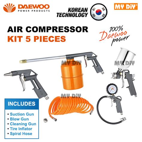 Mydiyhomedepot Daewoo Air Compressor Kit 5pcs Spray Gun 500ml Engine