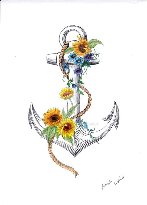 Flower Anchor Thigh Tattoo Viraltattoo