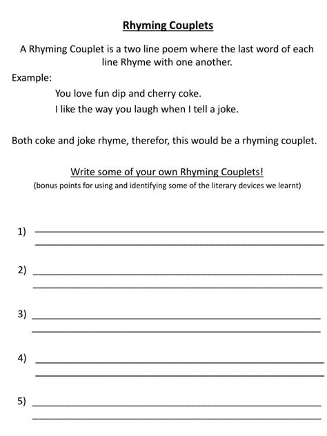 Learn how to write a poem about couplets and share it! PPT - Rhyming Couplets PowerPoint Presentation, free ...