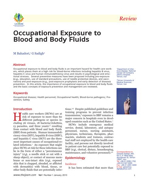 PDF Occupational Exposure To Blood And Body Fluids