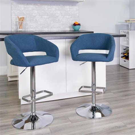 Flash Furniture Blue Fabric Adjustable Height Upholstered Swivel Bar