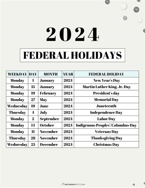 2024 Holidays List Printable Anett Blinnie