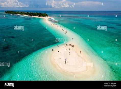 Aerial Drone View Of A Beautiful Tropical Island With Sandy Beach