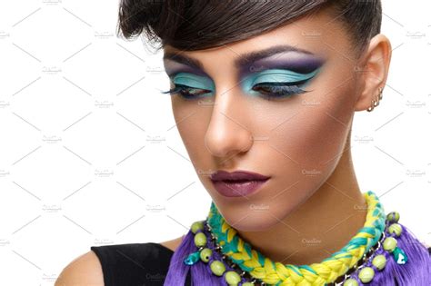 Beautiful Girl With Bright Vivid Purple Makeup Featuring Beautiful Model Beauty And Fashion