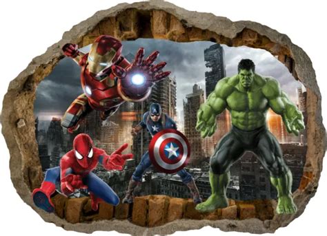 Marvel Avengers Super Heros Hulk 3d Smashed Wall View Sticker Poster