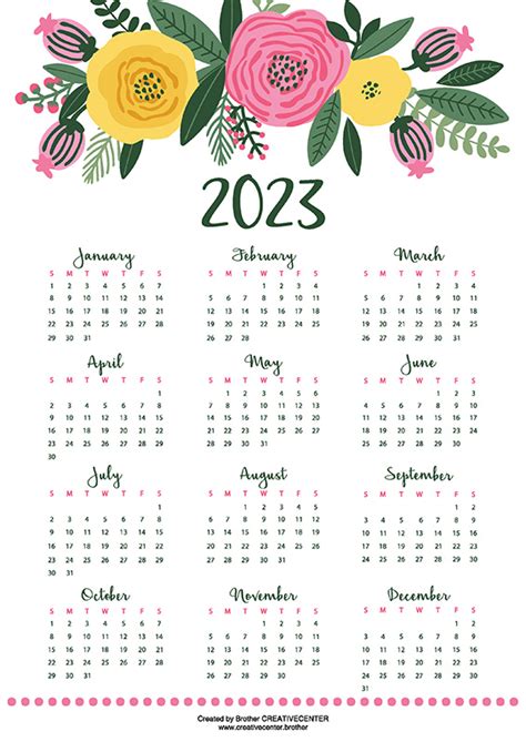Printable Calendar For Free Floral Header 2023