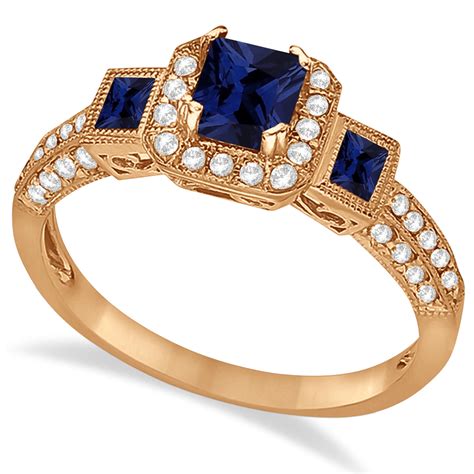 Blue Sapphire Diamond Engagement Ring 14k Rose Gold 1 35ct CBR536
