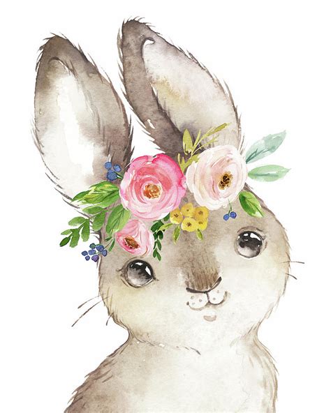 Watercolor Boho Bunny Rabbit Art Print Digital Art By Pink Forest Cafe